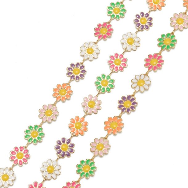 Kette mit Gnseblmchen in verschiedenen Farben, stark vergoldet, 12x10 mm, 50 cm