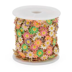 Kette mit Gnseblmchen in verschiedenen Farben, stark vergoldet, 12x10 mm, 50 cm