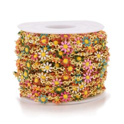 Kette mit Gnseblmchen in verschiedenen Farben, stark vergoldet, 7,5x13 mm, 50 cm