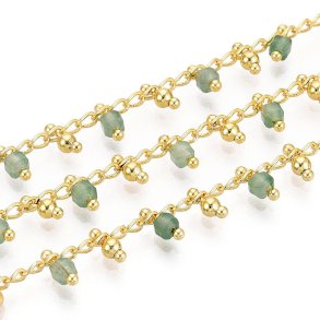 Kette mit gr�nem Aventurin, vergoldetes Messing, ca. 5x2 mm, 50 cm