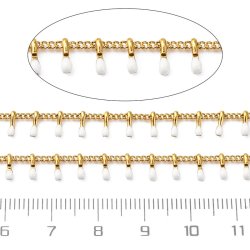 Schmuckkette, gedreht, vergoldeter Stahl mit wei�en Emaille-Tropfen, 6x2x1,5 mm, 50 cm