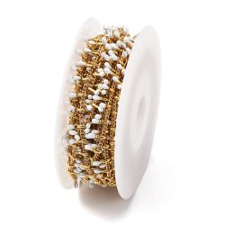 Schmuckkette, gedreht, vergoldeter Stahl mit wei�en Emaille-Tropfen, 6x2x1,5 mm, 50 cm