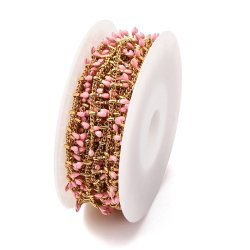 Schmuckkette, gedreht, vergoldeter Stahl mit rosa Emaille-Tropfen, 6x2x1,5 mm, 50 cm