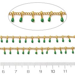 Schmuckkette, gedreht, vergoldeter Stahl mit gr�nen Emaille-Tropfen, 6x2x1,5 mm, 50 cm