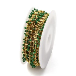 Schmuckkette, gedreht, vergoldeter Stahl mit gr�nen Emaille-Tropfen, 6x2x1,5 mm, 50 cm