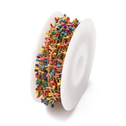 Schmuckkette, gedreht, vergoldeter Stahl, mix Farben Emaille-Tropfen, 6x2x1,5 mm, 50 cm