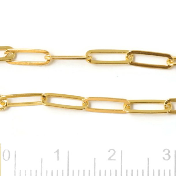 Paper-clip Kette mit flacher Draht, glnzendes,vergoldetes Silber, 10,6x3,5 mm, preis per 20 cm