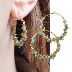 Ankerkette, vergoldeter Stahl, flacher Draht mit t&uuml;rkisfarbener Emaille, 2x1,5, 50 cm