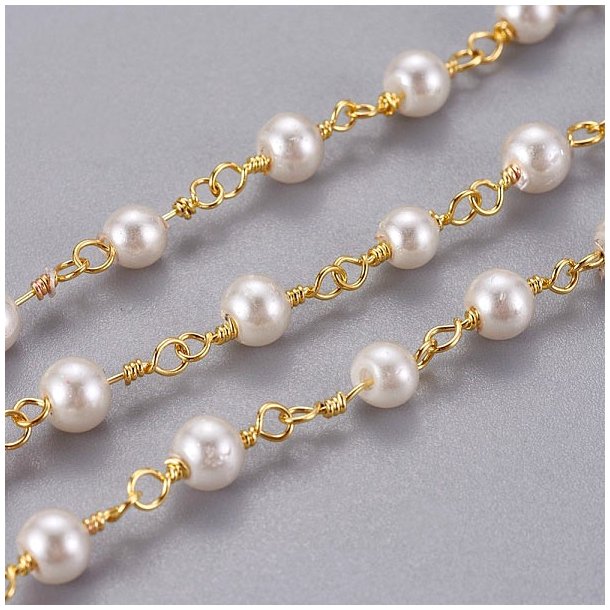 Chain with shell pearls, long lasting gold-plated brass, pearl size 4mm, 50cm