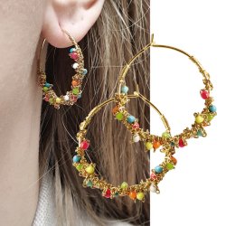 Ankerkette, Edelstahl, flacher Draht mit vielfarbiger Emaille perlen, 2x1,5, 50 cm