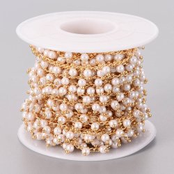 Kette mit wei&szlig;em Perlenanhang, vergoldetes Messing, durchmesser 3 mm, 50 cm