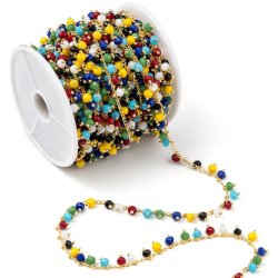 Kette mit buntem Glasperlen-Anh&auml;nger, vergoldetes Messing, 4 mm, 50 cm