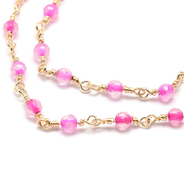 Chain with 4 mm pink agate beads, gold-plated brass, 50 cm