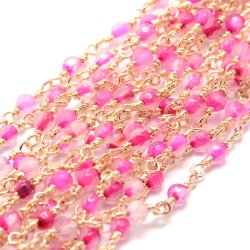 Kette mit 4 mm rosa Achatperlen, vergoldeter Messing, 50 cm
