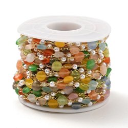 Halskette mit gemischten Glasperlen, stark vergoldetes Messing, 6x6x3 mm, 50 cm