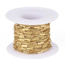 Ankerkette, vergoldeter Stahl, flacher Draht mit Rohren, 1,5x1,5, 50 cm