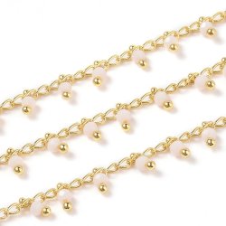 Kette mit helles rosa Glasperlen-Anhnger, vergoldetes Messing, 3 mm, 50 cm