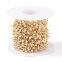 Kette mit helles rosa Glasperlen-Anhnger, vergoldetes Messing, 3 mm, 50 cm