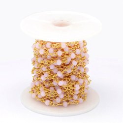 Kette aus facettierten Glasperlen, rosa, vergoldetes Messing, 4 mm, 50 cm