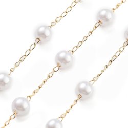 Pearl chain with white imitation pearls, 18K gold-plated steel, 6 mm, 50 cm