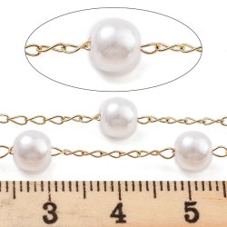Pearl chain with white imitation pearls, 18K gold-plated steel, 6 mm, 50 cm