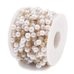Pearl chain with white imitation pearls, 18K gold-plated steel, 6 mm, 50 cm