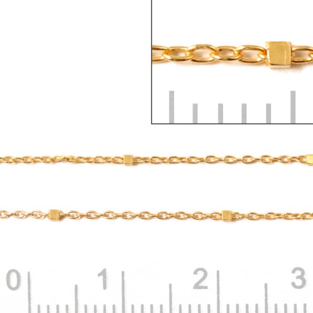 Fine anchor chain with cubes, AR25 Saturn, gold plated silver, joint size 0.25x0.8x1.2 mm, 50 cm.