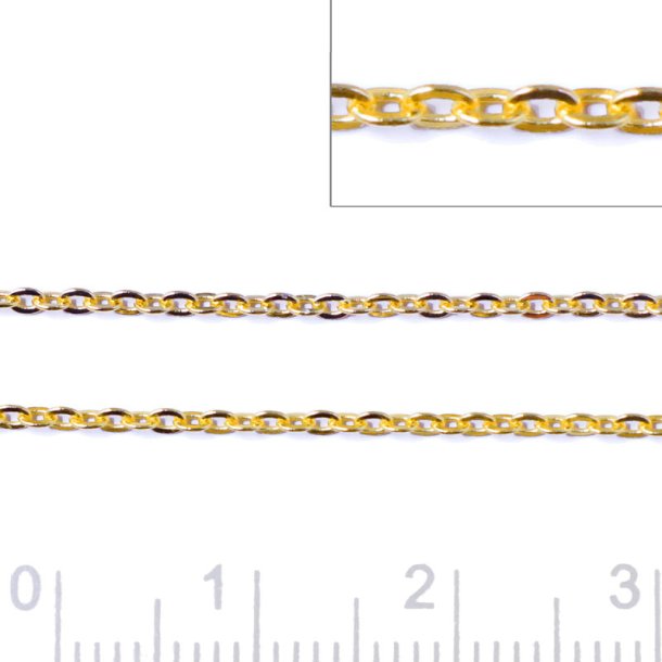 Cable chain, AR35 facet, gold-plated silver, tight flat wire 0.5x0.3mm, width 1.5mm, 50cm