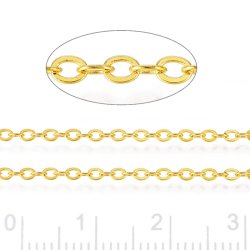 Cable chain, AR35 facet, spool, gold-plated brass, flat wire 0.5x0.3mm, 25 m