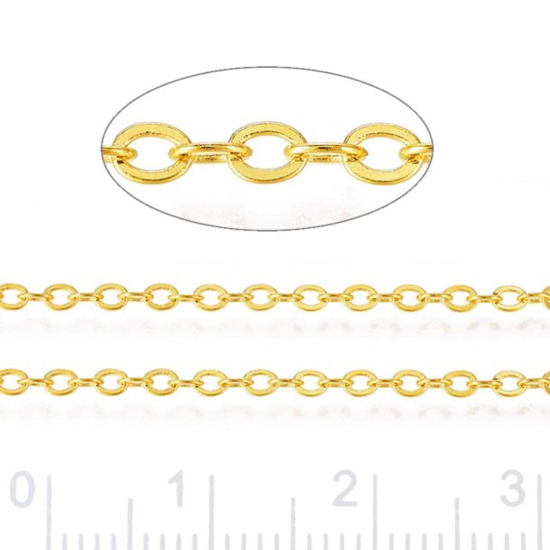 Cable chain, AR35 facet, gold-plated brass, flat wire 0.5x0.3mm, 1 m