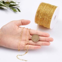 Cable chain, AR35 facet, spool, gold-plated brass, flat wire 0.5x0.3mm, 25 m