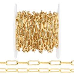 Necklace with long links, 18K gold-plated brass, link size: 3.6 x 10 mm, 1 m
