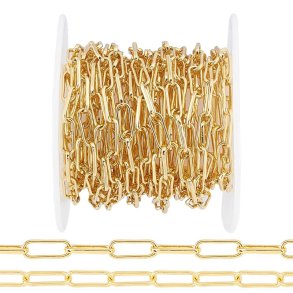 Necklace with long links, 18K gold-plated brass, link size: 3.6 x 10 mm, 1 m