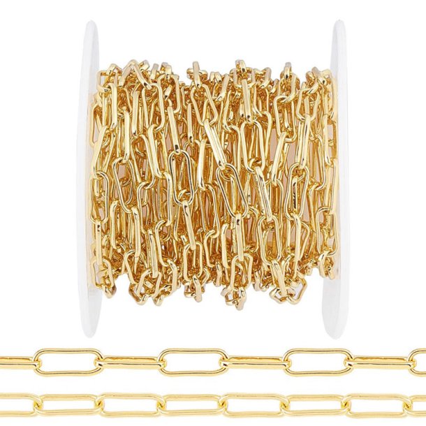 Necklace with long links, 18K gold-plated brass, link size: 3.6 x 10 mm, 1 m