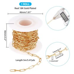 Necklace with long links, 18K gold-plated brass, link size: 3.6 x 10 mm, 1 m