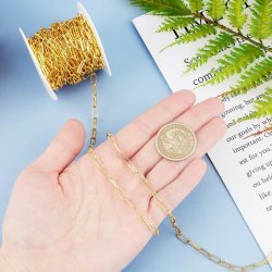 Necklace with long links, 18K gold-plated brass, link size: 3.6 x 10 mm, 1 m