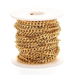 Panzerkette, Rolle, goldfarbener PVD-Edelstahl, 6x4,5x1,5 mm, 10 m