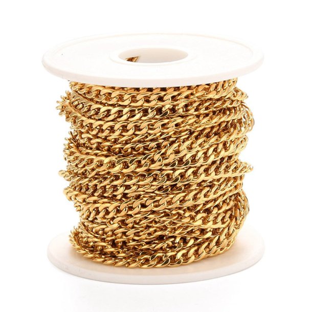 Panzerkette, Rolle, goldfarbener PVD-Edelstahl, 6x4,5x1,5 mm, 10 m