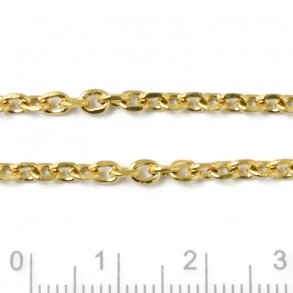 Cable chain, faceted, gold plated stainless steel, link measures 3.8x3x0.8mm, 1 m