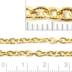 Ankerkette, flacher Draht mit Rillen, stark vergoldeter Stahl, Gliedma�e 4x3x0,8 mm, 1 m