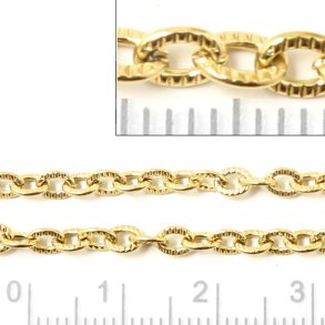 Anchor chain, flat wire with grooves, gold-plated steel, 4x3x0.8 mm, 1 m
