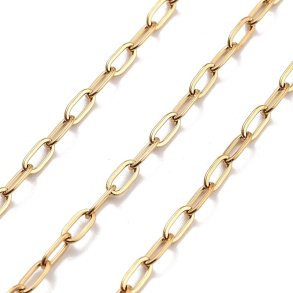 B�roklammerkette, PVD-vergoldeter Edelstahl, ovale Glieder, 5,5x2,5x0,5 mm, 1 m