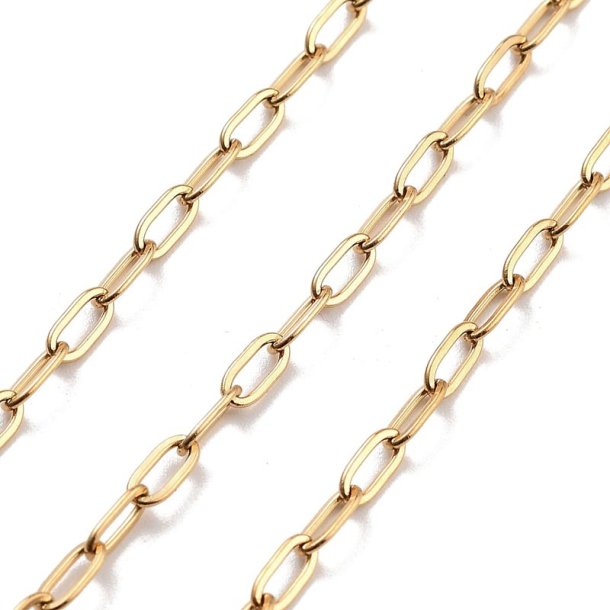 B�roklammerkette, PVD-vergoldeter Edelstahl, ovale Glieder, 5,5x2,5x0,5 mm, 1 m