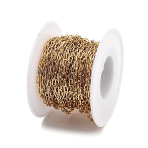 B�roklammerkette, ganze Rolle, PVD-vergoldeter Edelstahl, 5,5x2,5x0,5 mm, 10 m