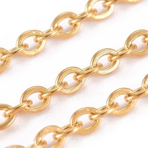 Ankerkette, goldfarbener Edelstahl, flache ovale Glieder, 3x2x0,6 mm, 1 m