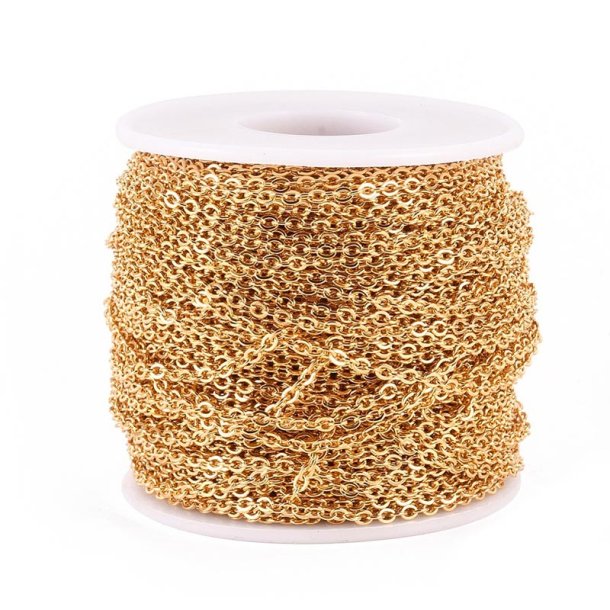 Ankerkette, ganze Rolle, goldfarbener Edelstahl, flache ovale Glieder, 3x2x0,6 mm, 50 m
