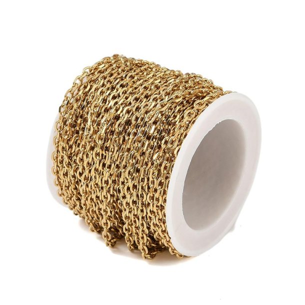 Ankerkette, ganze Rolle, 18K vergoldeter Edelstahl, 4x2,5x0,5 mm, 10 m