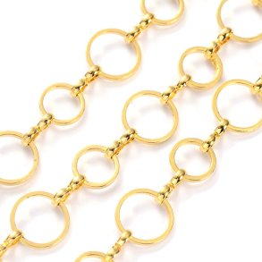 Großes-kleines Kettenglied, runde Glieder, Flachdraht, vergoldetes Messing, 10x8x1mm, 50 cm
