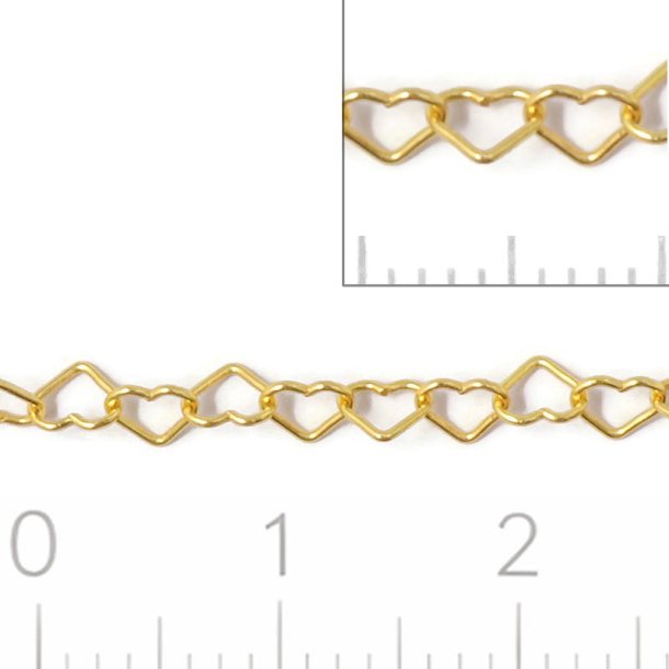 Small heart chain, gold-plated silver, link size 3.4x4mm, 20 cm