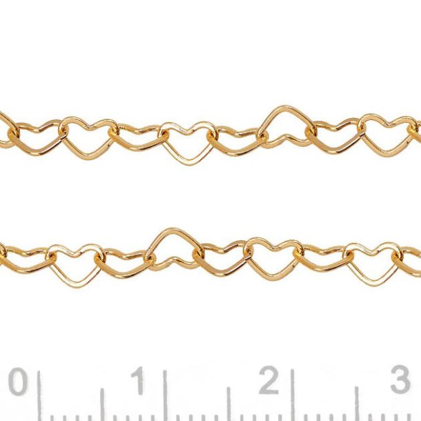 Groe Herzkette, Messing vergoldet, Gliedergre 6,5x4,5x0,3 mm, 50 cm